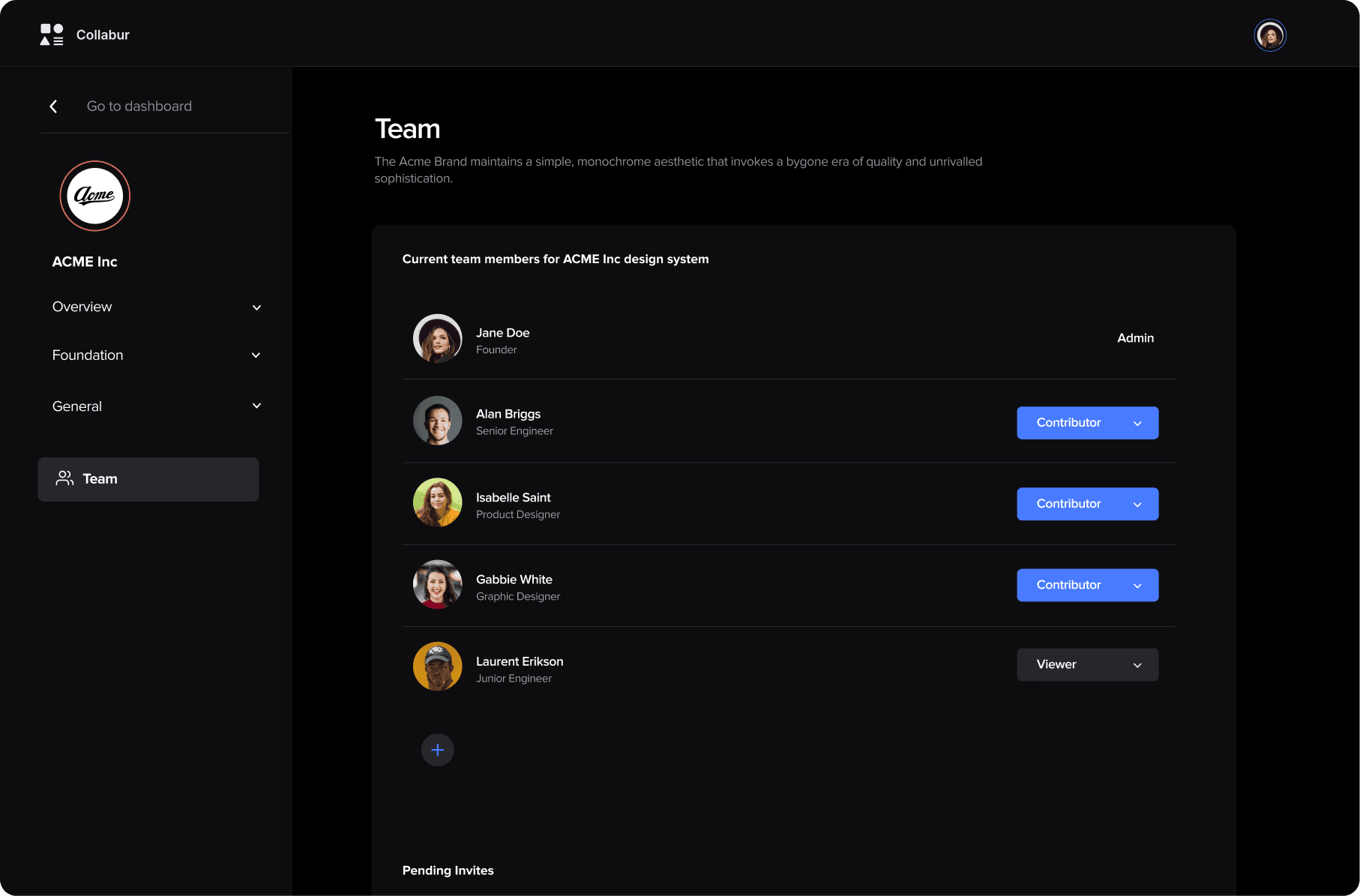 collabur manage team members